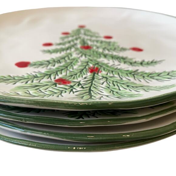 ELI + ANA Christmas Erma Tree Salad Plate 9in Set of 4 Ceramic Holiday NEW - Picture 9 of 13